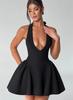 Vestido Sexy Europeo y Americano con Cuello en V Profundo 2024 Verano y Otoño Nuevo Color Sólido Elegante Sin Mangas Ajustado a la Cintura