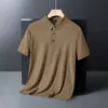 Camisa Polo Masculina Casual de Verão em Seda de Gelo Sem Marcas Alta Elasticidade Não Amassa Fina de Manga Curta Camiseta Lapp de Manga Curta