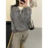 Suéter Gris de Cuello Polo para Mujer Otoño e Invierno Nuevo 2025 Camisa Base de Punto Engrosada Se Puede Usar Afuera en Invierno