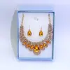 Traje de collar y pendientes de moda europea y americana de temperamento transfronterizo, exagerado, metal, destello de diamante, gota de agua, gema, traje de boda para novia