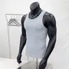 Nuevo top sin mangas acanalado de seda helada tejido para hombre, chaleco elástico para fitness deportivo, top para entrenamiento de running y baloncesto