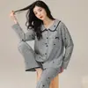 Algodón Lycra Pijama de Manga Larga para Mujer 2026 Nuevo Primavera y Otoño Dibujos Animados Dulce Holgado Conjunto de Cardigan Ropa de Casa