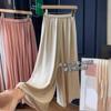 Calça Pantalona Preguiçosa Estilo Jane Seda Fresca Deslizante Leve Respirável Cintura Alta Modeladora Textura Calças de Perna Larga para Mulheres J0616B