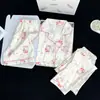 Conjunto de Pijama de Tres Piezas Simple Casual de Nube Verano Nuevo Manga Corta Shorts Pantalones Largos Ropa de Casa Delgada Verano Lindo