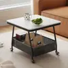 Mesa de chá móvel, mesa lateral para sofá de sala de estar, mesa de cabeceira, carrinho com rodinhas e tampo de vidro, pequena mesa de chá para uso doméstico, feita de pedra sinterizada