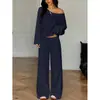 Comércio exterior transfronteiriço, estilo europeu e americano, top de manga longa de um ombro só, ombro a ombro, calça pantalona, comprimento até o chão, conjunto sexy e casual para mulheres