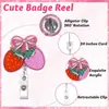 Novo Porta-Crachá Retrátil em Estoque com Design de Morango com Glitter, Clipe Giratório para Identificação, Porta-Crachá com Impressão UV, Porta-Crachá Médico