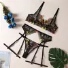 En Stock Varsbaby Marca Independiente Europea y Americana Lencería Sexy Bordada para Mujer + Tanga Cinturón de Ligueros Sujetador Conjunto de Tres Piezas