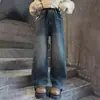 Jeans de otoño para niñas, pantalones de color oscuro para niños, pantalones de pierna ancha de tiro alto de corte holgado para niños mayores, pantalones rectos versátiles de moda