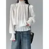 Camisa Plisada Estilo Francés Luxi para Mujer, Nuevo Modelo de Primavera, Mangas de Pétalo Estilo Corte, Suave Blusa Top 5209