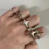 Anillo Cool de Nudo de Estrella de Cuatro Puntas para Mujer, Líneas Geométricas de Doble Capa, Anillo de Apertura Irregular, Anillo de Dedo Índice Hip-Hop, Moderno