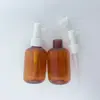 Botella de Loción Pequeña Capacidad, Redonda de Hombros y Fondo, 120ml, Color Ámbar Transparente, Tapa de Rosca, Plástico PET, Material de Empaque para Cuidado de la Piel