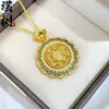Mesmo estilo da loja de ouro, ouro areia incrustado com diamantes, porcelana azul e branca, Ruyi de filigrana, oito tesouros, bússola, colar com pingente para mulheres, corrente de suéter giratória
