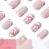 Modelo de Comercio Exterior Más Vendido: 24 Piezas Estilo Francés Clásico Estilo Suave y Energético Flor de Hibisco Lindas Uñas Postizas Cuadradas Cortas Venta al por Mayor