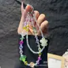 Cadena de Muñeca para Teléfono con Cuentas de Cristal Dopamina de Energía de Verano, Chapada en Oro, Tachonada de Diamantes, Flor Brillante, Trébol, Nueva para Mujeres