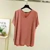Camiseta base de color sólido ligera para primavera/verano, camiseta casual de talla grande, holgada, para mujer, nueva ropa de casa, estilo coreano, cuello en V