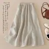 Falda midi plisada de algodón puro para mujer, nueva colección de verano 2025, de cintura alta, adelgazante, que cubre la cadera, de línea A, adecuada para figuras petite