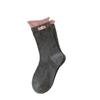 Calcetines para Mujer para Otoño e Invierno, Estilo Dulce y Femenino, Serie Miu, Etiqueta de Tela, Doble Volante, Color Contrastante, Calcetines de Moda, Algodón Puro, Versátiles
