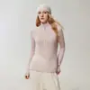 Suéter de punto elegante ajustado para mujer Kangbaolai 75% cachemir 25% seda de morera cuello semialto medio botón