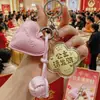 Chaveiro de Ouro Puro 999 Estilo Pérola d'Água, Pingente de Corrente de Celular "Por Favor, Fique Rico" da Princesa, Riqueza de Todas as Direções, Acessório de Bolsa