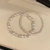 Pulseira de Rede Azul Dourada com Flor de Vidro Pérola Zircônia Brilhante Pulseira Elegante de Luxo Leve Joia de Mão Versátil da Moda