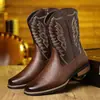 Botas de Cowboy Ocidentais Transfronteiriças Moda Bordado Cavaleiro Corte em V Altas até o Joelho Comércio Exterior Sapatos de Couro Tamanho Grande