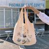 99304 Bolsa de ombro feminina de lona com estampa de desenho animado fofo bolsa tote estudante moderna