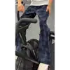 Calça xadrez com listras curvas azul marinho para homens, verão e outono, estilo retrô americano, calça para esportes e fitness, corte reto casual cleanfit
