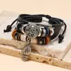 Pulseira Criativa e Personalizada de Liga de Metal em Formato de Concha Estilo Oceano, Pulseira de Couro com Simples Decoração de Flor de Três Camadas