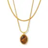Collar con Colgante de Piedra Ojo de Tigre Irregular Estilo Maillard Popular en Europa y América con Diseño Personalizado Galvanizado Collar con Colgante Ovalado