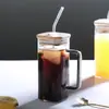 Vaso de Vidrio Cuadrado con Asa para Uso en Casa, Vaso de Agua de Cristal con Popote Estilo Ins para Mujeres, Base Plana, Vaso Calentable, Estilo Ins