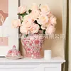 Jarrón de General Azul y Blanco con Tapa, Estilo Antiguo, Glaseado Rojo, Recipiente de Cerámica para Té, Nueva Decoración de Entrada de Casa Estilo Chino en Stock