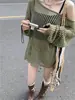 Nuevo Estilo Primavera y Verano 2026 Cubre-traje de Malla Tejida con Calados Protección Solar Delgado Holgado Hombros Descubiertos Estilo Perezoso Suéter Pulóver para Mujer