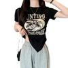 Camiseta Dopamina de Verão 2026 para Mulheres, Top de Manga Curta com Estampa Retro Americana Irregular e Deslumbrantemente Bonito