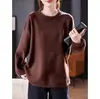 Suéter Artístico Vintage para Mulheres, Novo Estilo Outono 2025, Caimento Relaxado, Versátil, Solto, Gola Redonda, Tricô com Pedraria, Manga Longa