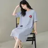 Novos Pijamas de Algodão Puro para Verão Feminino, Camisola de Manga Curta, Estilo Cartoon Fofo para Meninas, com Bojos, Pode Ser Usado Fora, Estilo Vestido