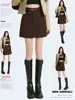 Falda corta estilo traje color café para mujer, nueva colección otoño 2026, diseñada para figuras petite, adelgazante y previene la exposición, falda de línea A A14227