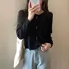 Suéter Cárdigan Corto de Punto de Manga Larga con Encaje Ondulado para Mujer, Estilo Dulce y Suave para Primavera y Otoño, En Stock y Personalizable