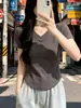 Camiseta de manga corta con cuello en V estilo Pure Desire para mujer, nueva camiseta de verano estilo coreano corta, sexy, con base irregular, para mujer, de moda