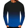 Camiseta Masculina Europeia e Americana Transfronteiriça Nova Cor Degradê Impressão Digital 3D Moda Versátil Manga Longa Gola Redonda Camiseta Masculina