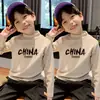 Y2328 # Camiseta Térmica de Gola Alta Meia-Altura para Meninos Outono e Inverno Manga Longa Top Tendência e Quente