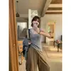 Top de punto sin mangas texturizado de dos tonos con cuello en U, estilo coreano simple y versátil, ajustado, para mujer, Otoño 2026