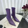 Botas sexys de tacón alto y ajustadas estilo coreano, colección primavera y otoño 2026, botas calcetín coloridas de media pantorrilla, punta fina, tacón delgado, botas elásticas para mujer