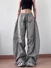 Pantalones Casuales de Trabajo Plegados Estilo Americano para Paracaidistas para Mujer, Novedad Primavera 2025 Bordado de Letras Amplios y Caídos Pantalones Largos de Cimitarra