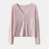 Cárdigan de lana de un solo botón para principios de otoño, versátil y elegante, con diseño de cuello en V, de la nueva colección para mujer, y un look refinado y casual para 2025