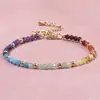 Pulsera de Cristal Facetado de Colores Arcoíris de 3 mm para Mujer, Estilo Lujo Ligero, Joyería Ajustable Chapada en Oro, Accesorio de Moda para el Día a Día