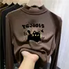 Camada base feminina com forro de fleece, gola alta parcial, camiseta com forro de fleece para crianças mais velhas, nova coleção outono/inverno 2026, blusa de manga longa escovada