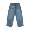 Pantalones Vaqueros Lavados de Algodón de Bambú Retro Reknat Azul Hielo para Hombre, Pierna Recta Holgada, Jeans con Salpicaduras de Pintura Pl2278