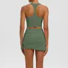 Conjunto de Roupa Esportiva Fitness Yoga Feminino Europeu e Americano Transfronteiriço Amigo da Pele Justo Costas nadador Costas Bonitas Levanta Seios Saia Yoga