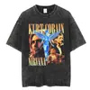 Camiseta de Manga Larga de la Banda Nirvana 2025 Estilo Europeo y Americano Vintage Retro Americano Lavada y Desgastada Camiseta de Manga Corta de Nirvana